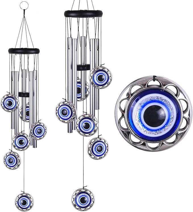 Blue Evil Eye Amulet Wind Chimes Outdoor Hanging Decor, Mobile Evil Eye Blessing Windcatcher, Evil Eye Wind Bells, Blue Evil Eye Wind Chimes for Home, Gift for Mom, Balcony, Patio, Garden Decoration