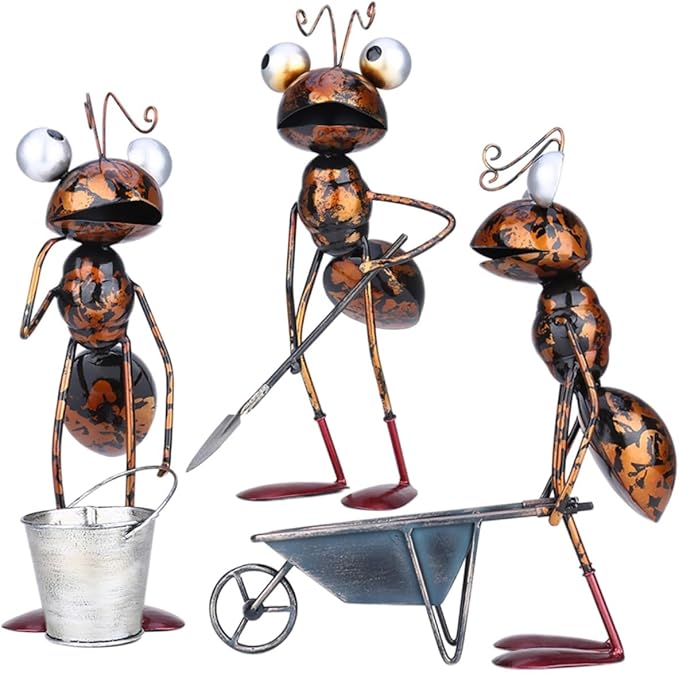 3-Piece 13" Busy Working Ants Metal Garden Statues for Outdoor Decor, Funny Metal Yard Art for Home Decoration, Handmade Retro Statue Gift for Garden Lovers, Women, and Men, for Various Settings