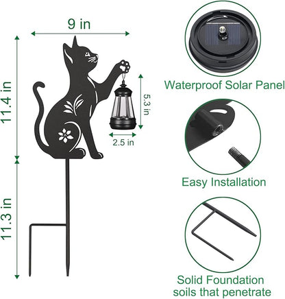 Doorkeer 2Pack Solar Outdoor Garden Lights Stakes Metal Cat Lawn Deco Statue Black Cat Patio Garden Decorative Stakes with Solar Lantern Christmas Birthday Gifts for Women Mom and Grandma