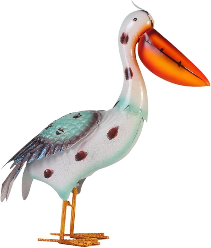 Baoblaze Pelican Statue Garden Sculpture Standing Vivid Metal Craft Outdoor Decoration Figurine for Pool Flowerbed Backyard Porch Lawn