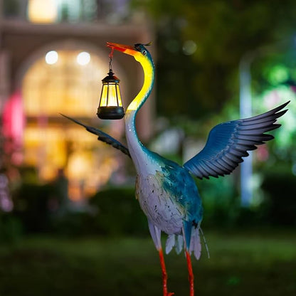 DREAMSOUL Solar Garden Statues 40.6 Inch Tall Heron Outdoor Statues, Metal Crane Statue for Garden, Patio, Yard Decor