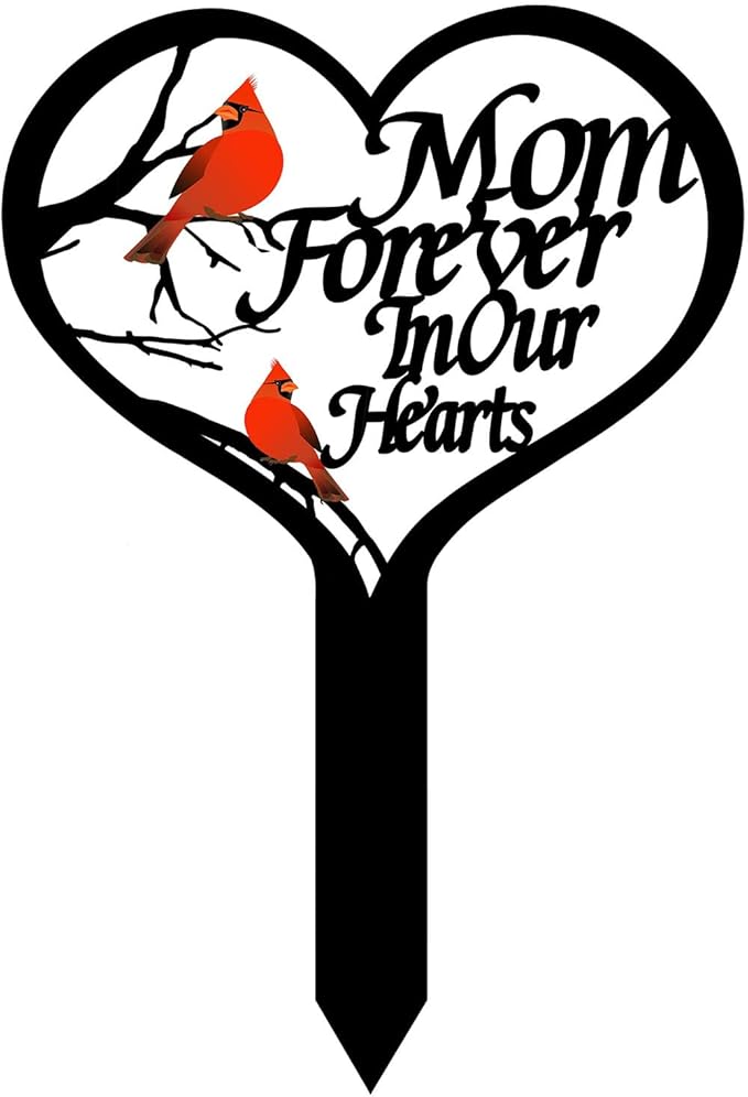 OZIO Memorial Grave Markers for Cemetery, Heart Memorial Plaque Stake Cardinals Garden Stake Memorial Metal Grave Stake Decoration for Mom Dad Cemetery Outdoors Yard Garden