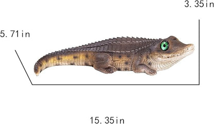 Resin Solar-Powered Crocodile Statue with Glowing Eyes, 15.35 x 5.71 x 3.35 Inches, Outdoor Garden Decor, Animal Theme,Creative Garden Gift