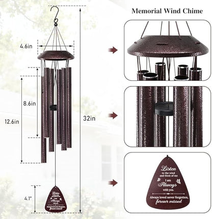 Memorial Wind Chimes for Loss of Loved One – Sympathy Wind Chime with Saying “Listen to The Wind” – Remembrance Bereavement Gift for Garden, Patio, or Outdoor Decor