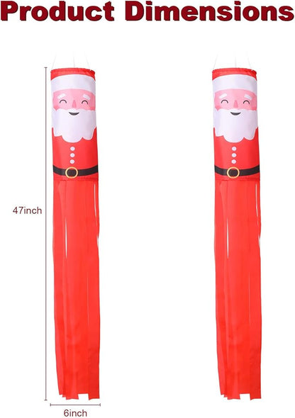 Tatuo 2 Pieces Christmas Windsock Santa Claus Windsock Santa Outdoor Hanging Windsocks Winter Decorative Fabric Wind Sock for Tree Decorations Front Yard Porch Patio Lawn Garden Party