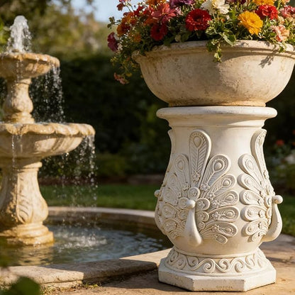 Decorative Roman Column Pedestal, English Rosette Indoor Outdoor Sculptural Garden Plinth Base Statue Riser, Weatherproof Sturdiness Plinth Base Statue Riser for Statues, Flower Pots, Decor, Cast Stone Resin (1458)