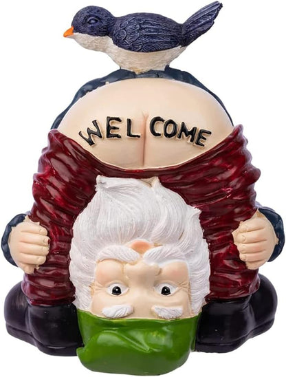 Garden Gnomes Outdoor Funny Welcome Gnomes Statue Garden Gnome Figurine for Lawn Patio Yard Decoration(Welcome)