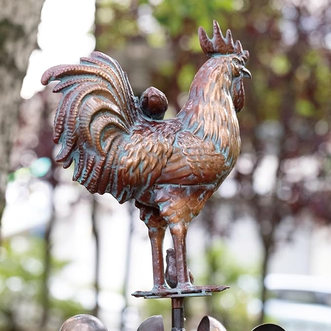 Metal Rooster w/Chicks Garden Spinner for Outside,79" Large Kinetic Wind Spinner for Yard and Garden Outdoor Decor,Antique Copper Chicken Wind Sculpture,Metal Yard Art for Patio Lawn Decorations