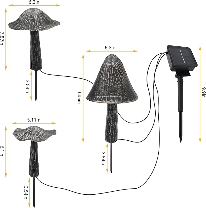 SRNPMIU Solar Lights Outdoor Decor, Solar Metal Mushroom Yard Decorations Outdoor, IP65 Waterproof Garden Decor, Gifts for Women Mom, for Yard Patio Lawn Pathway Landscape