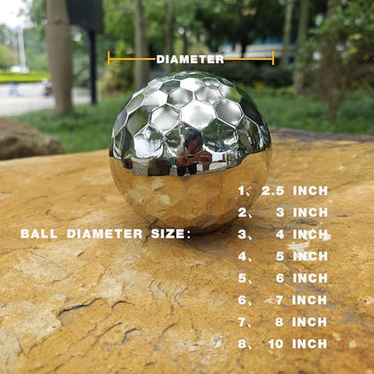 304 Stainless Steel Gazing Ball Sculptures Diamond Ball Decoration Mirror Hollow Decor Ball Reflective Garden Sphere Hollow Metal Ball Ornament Statues Gazing Globe for Home Garden (8 inch)
