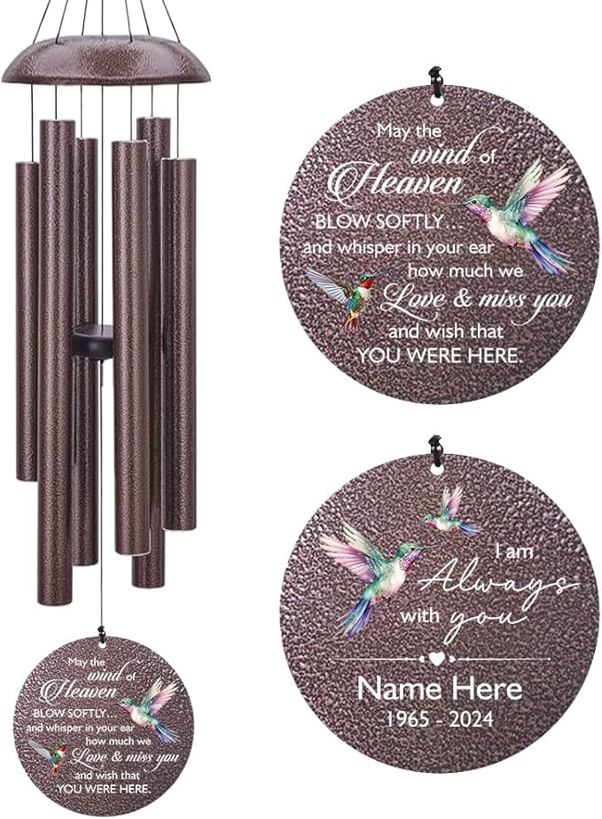 Sympathy Wind Chimes, 36inch Personalized Hummingbird Wind Chime, Memorial Gifts for Loss of Loved One, Wind Chimes in Loving Memory of Dad/Mom (Produced in USA)