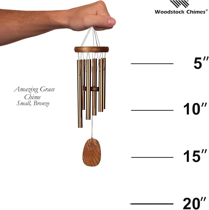 Woodstock Chimes Amazing Grace Wind Chime for Outside 16" Small Bronze, Outdoor Decor for Patio, Porch, Garden, Memorial Gift for Loved Ones AGSBR