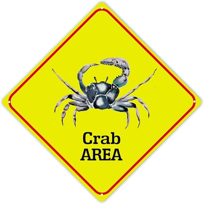 Warning Crab Area Metal Tin Sign Ocean Animal Caution Crossing Xing Street Sign Yellow Diamond Shape Funny Metal Sign For Indoor Outdoor Highway12x12in