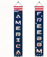 BlissYard 2Pcs Patriotic Themed Door Banners 4th of July Decorations Freedom America Banner Hanging Porch Signs Banners for Independence Veterans Day Memorial for Front Yard Indoor Outdoor Supplies