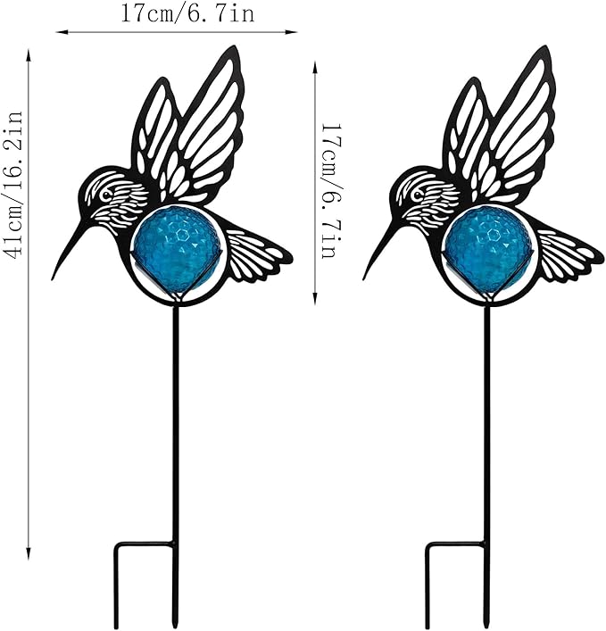 Hummingbird Solar Lights Outdoor Decorations, 2 Pack Metal Iron Solar Stake Lights for Yard, Garden, Lawn Decor