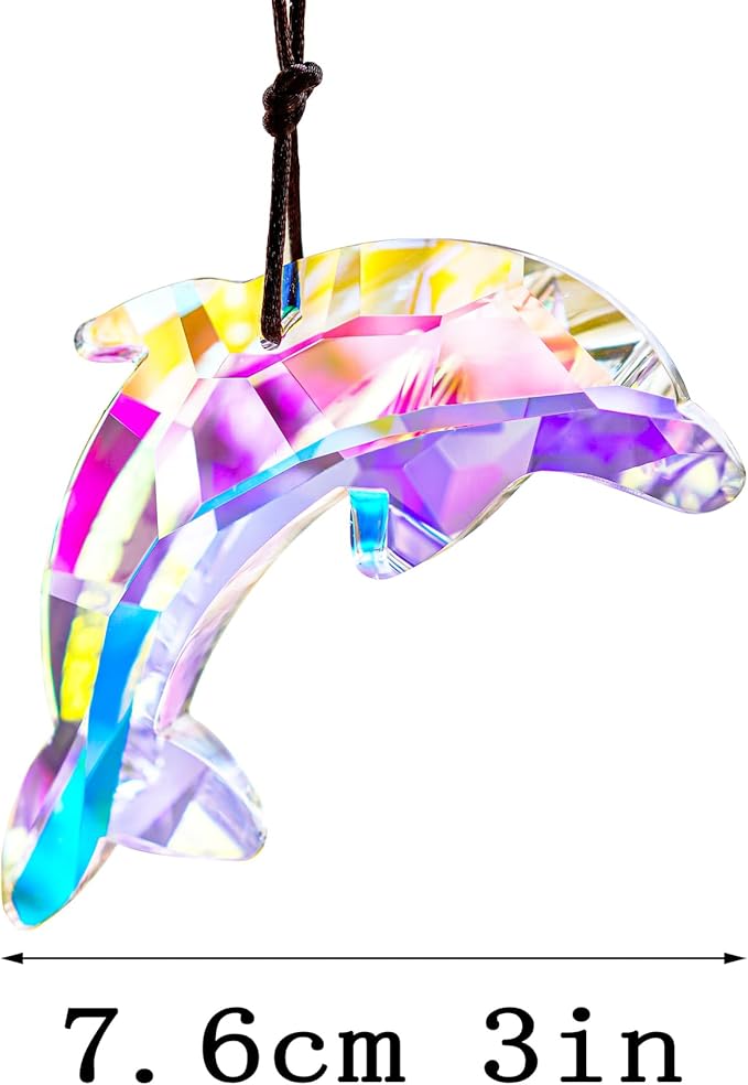 76mm/3in Lovely Crystal Dolphin Prism Sun Catchers,Window Crystal Prism Suncatcher,AB Coating Hanging Crystals for Indoor Outdoor Christmas Decor