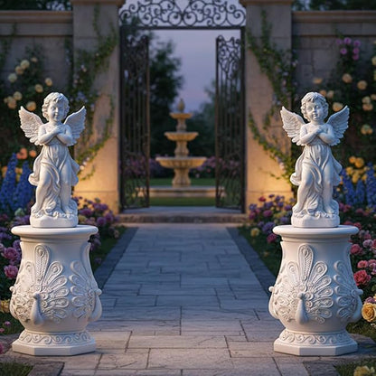 Decorative Roman Column Pedestal, English Rosette Indoor Outdoor Sculptural Garden Plinth Base Statue Riser, Weatherproof Sturdiness Plinth Base Statue Riser for Statues, Flower Pots, Decor, Cast Stone Resin (1458)