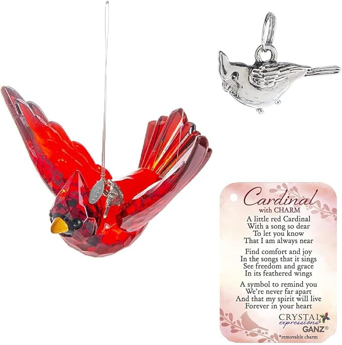 Flying Cardinal Memorial Gift, Red Bird Cardinal Ornament Hanging Acrylic Crystal Window Suncatcher, Cardinals Decor with Story Card, 2026 Hangtag and Suction Cup - Sign of a Visitor from Heaven