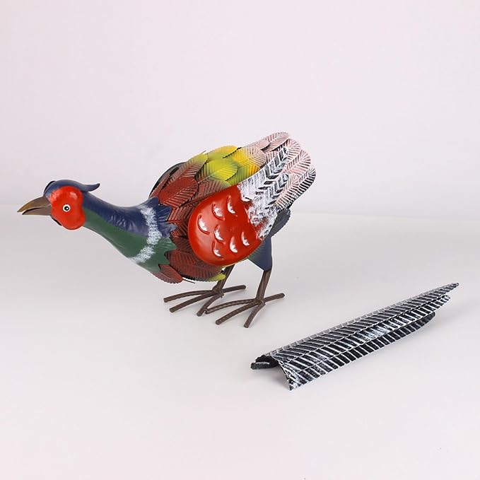 Metal Pheasant Sculpture Animal Yard Art Iron Artwork 68x18x20cm Realistic Outdoor Decoration for Patio Backyard Pond Sturdy