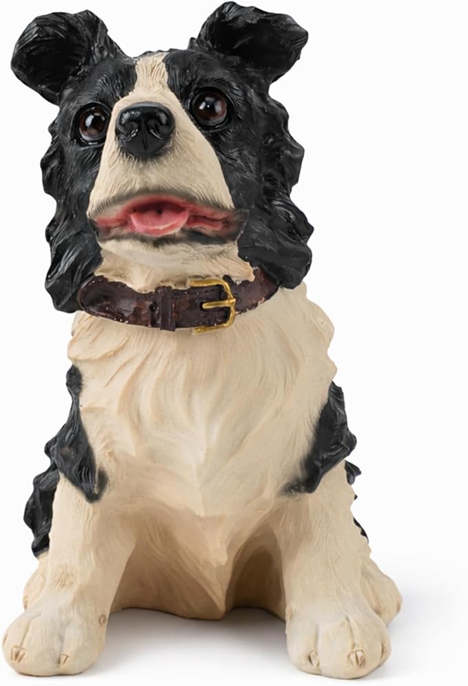 Tuxedo Border Collie Statues Outdoor Decorative, Dog Memorial Statue for Yard Lawn Patio Porch, Garden Pet Grave Marker Figures,
