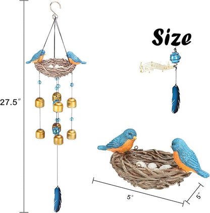 Taman Blue Bird Wind Chime - 27.5" Wind Bell Valentine's Day Gift for Outside Indoor Resin Decorative Metal Bronze Mobile Wind Chime Memorial Sympathy Gift for Home, Outdoor, Yard, Patio,Garden Decor