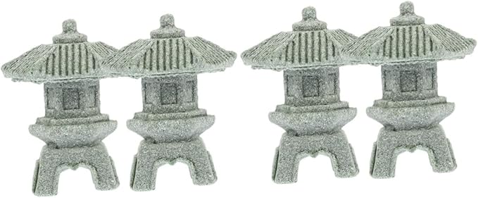 Yardwe 4pcs Miniature Sandstone Pagoda Statues Zen Decor for Use Japanese Lantern Sculptures for Bonsai and Aquariums