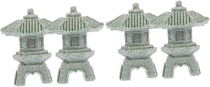 Yardwe 4pcs Miniature Sandstone Pagoda Statues Zen Decor for Use Japanese Lantern Sculptures for Bonsai and Aquariums