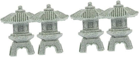 Yardwe 4pcs Miniature Sandstone Pagoda Statues Zen Decor for Use Japanese Lantern Sculptures for Bonsai and Aquariums