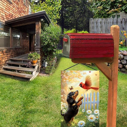 Spring Summer Garden Flags for Outside 12x18 Double Sided, Small Burlap Black Dachshund Dog Cardinal Floral Garden Flag Spring Summer Outdoor Yard Decorations