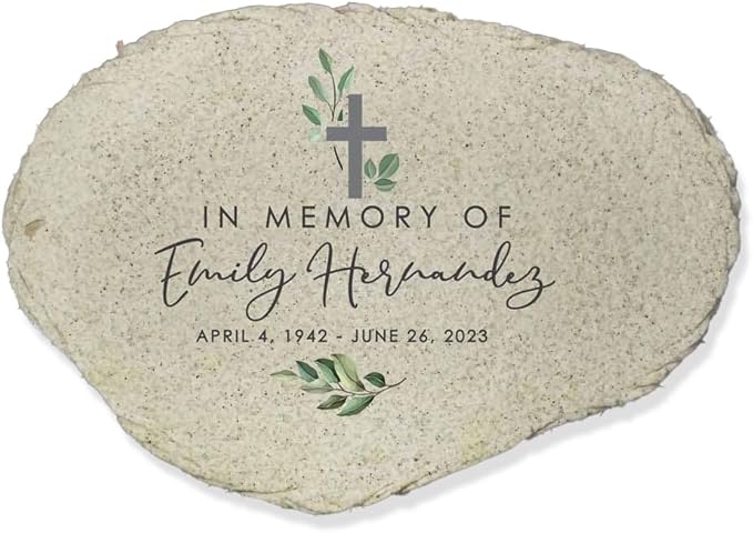 GiftsForYouNow Personalized Memorial Garden Stone, Watercolor in Memory of Flat Garden Stone with Cross, Sympathy Gift, Loss of Loved One