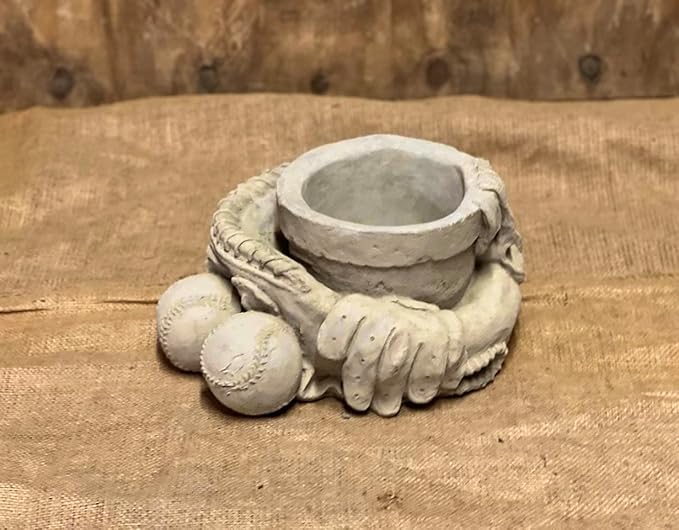 Concrete Baseball Glove Planter Statue Detailed Baseball Glove and Balls Figure Creative Flowers Planter Figurine