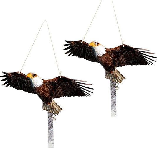 2Pack Plastic Owl Fake Owls, Reflective Owl Hanging Decoration, Barn Swallow Deterrent Dual-Side Printed Raster Fake Hawk for Garden Patio Windows