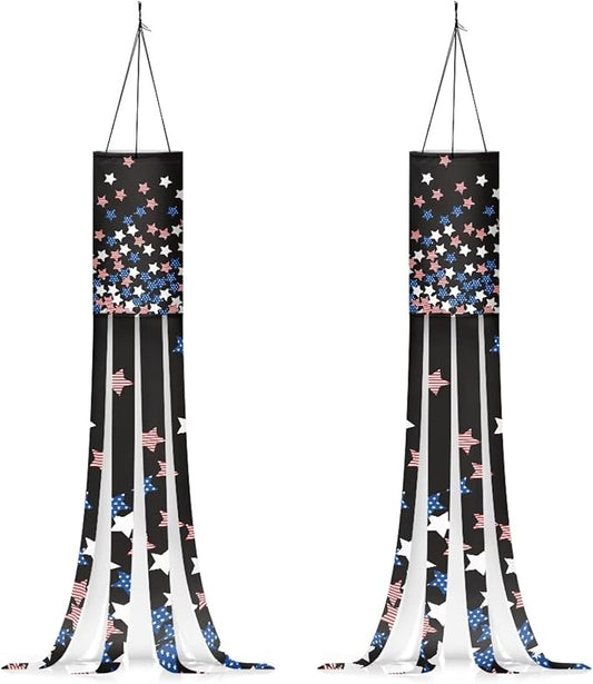 Jeiento Us Flag Stars Patriotic Flags Windsock 2 Pack American Flag Wind Socks Independence Day Outdoor Hanging Decoration Celebrate 250 Years Anniversary Windsock for Garden/Yard/Tree,Spring Decor