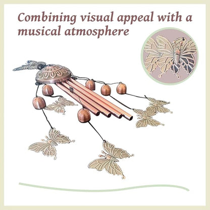 Retro Wind Chimes Metal Pipe Musical Wind Chimes for Outside Suitable Garden Decor、Home Decor Patio Decoration，Wind Catcher Friends Gift Condolence Gifts with Soothing Sound (Bronze-Butterfly)