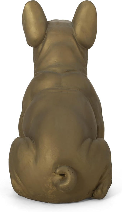 Merax French Bulldog Garden Statue - Outdoor Cast Stone Decor, Rustic Gold Finish, Weather-Resistant Patio or Yard Art, No Assembly Required