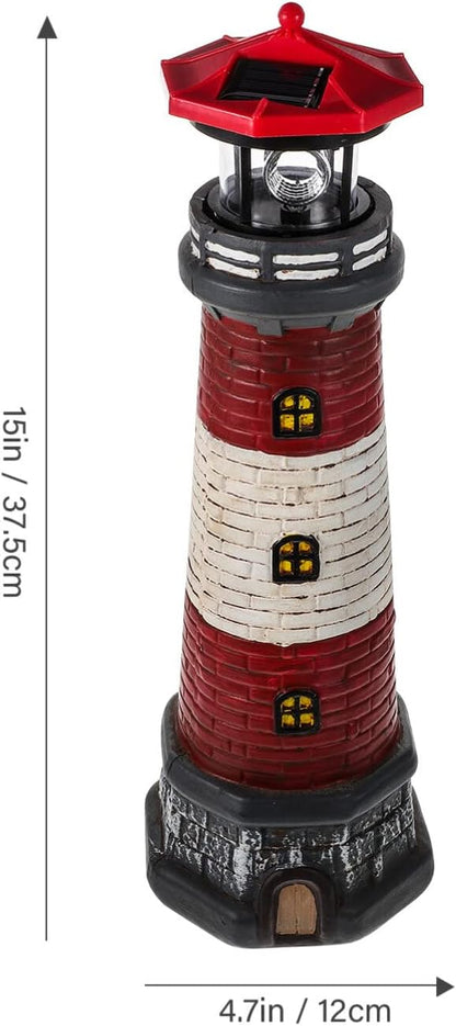 Solar Rotating Lighthouse Outdoor Lantern Garden Decor Resin Street Light - Red