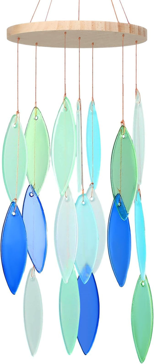 Wenqik Seaglass Wind Chimes Handcrafted Shell Wind Chimes Coastal Outdoor Decor for Indoor Outdoors Garden Home Housewarming Decor Beach Holiday Summer Women Gift, 26 Inch
