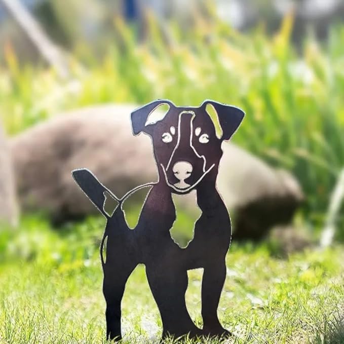 Dog Style Metal Puppy Silhouette Garden Statues French Bulldog/Doberman Pinscher Backyard Lawn Stakes, Festival Decorations & Yard Decor Iron Art (Y)