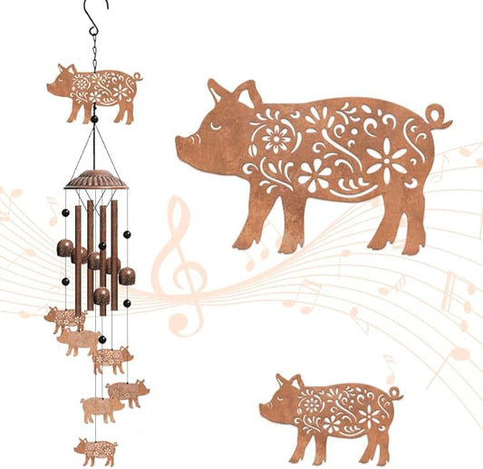 OLYCRAFT Pig Wind Chimes Outdoors Wind Chime Sympathy Memorial Windchime Iron Windchime Memorial Presents Hanging Windbell for Patio Backyard Home Garden Pendant Decoration - 27 Inch