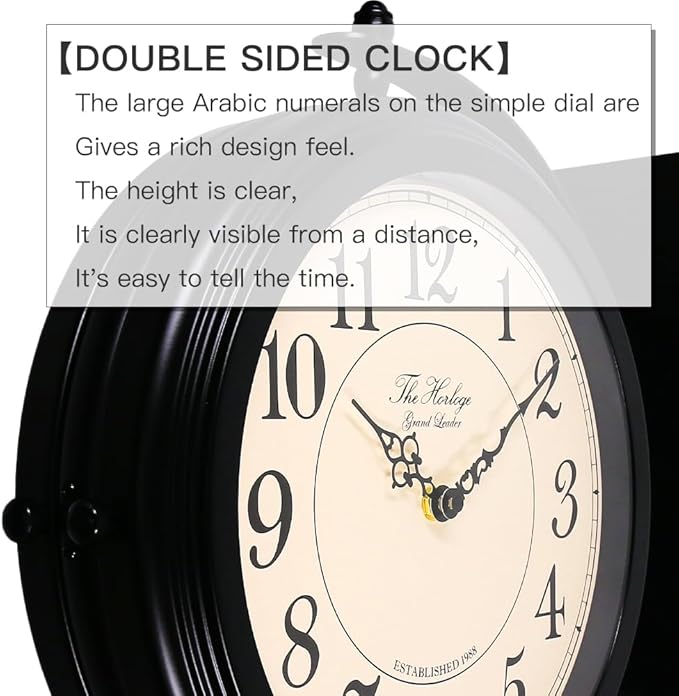 BESTIME 66264B 16-Inch Double Sided Metal Wall Clock with Black Frame.Sturdy Frame,Easy Read,Garden,Home Décor,Indoor,Outdoor,Farmhouse,Yard,Station,Office,Photography Props.