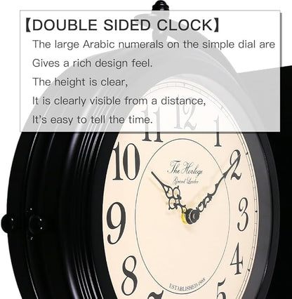 BESTIME 66264B 16-Inch Double Sided Metal Wall Clock with Black Frame.Sturdy Frame,Easy Read,Garden,Home Décor,Indoor,Outdoor,Farmhouse,Yard,Station,Office,Photography Props.