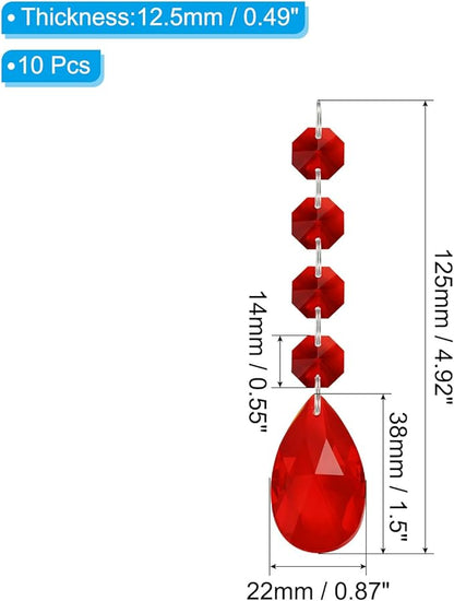 PATIKIL Teardrop Crystal Chandelier Pendants Beads, 10 Pack 125mm Length 38mm Chandelier Prisms Parts Ornaments Hanging Beads for DIY Arts Crafts Decoration, Red
