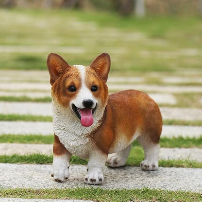 Garden Corgi Statue Dog Figurines Indoor/Outdoor Garden Landscaping Sculpture Corgi Sticking Out His Tongue Statues for Patio, Yard or Lawn Flower Pots Balcony Puppy Ornaments