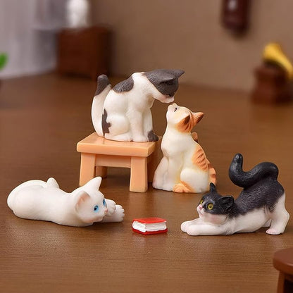 BWESOO White Miniature Cats Statue Micro Landscape Fairy Garden House DIY Terrarium Crafts Ornaments Accessories for Home Outdoor Statues