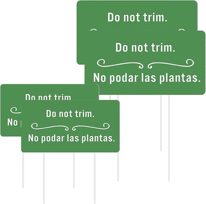 Soaoo 4 Pcs Corrugated Plastic Do Not Trim Yard Signs with Stakes 6.2 x 3.3 Inch 9.2 x 4.9 Inch Plant Signs Bilingual Garden Markers for Outdoor Lawn(Green,Classic)