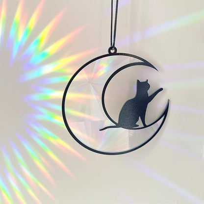 Colorful Suncatcher Rainbow Maker Prism Moon Cat Acrylic Pendant for Window Hanging Home Garden Party Wedding Ornament Gift