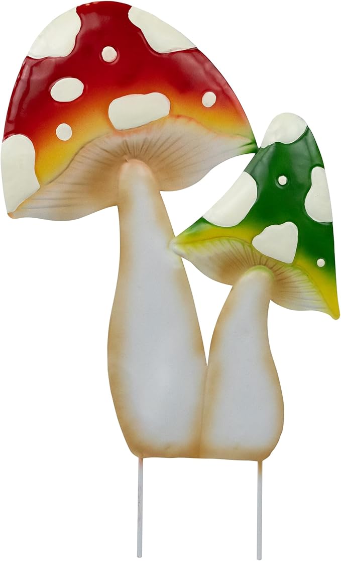 Northlight Double Mushrooms Outdoor Garden Stake - 16" - Red and Green