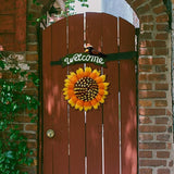 Sunflower Welcome Sign Metal Hanging Welcome Plaque for Wall Front Door - Decorative Flower Yard Signs Spring Wreath Decor for Garden Porch Patio Backyard (G)