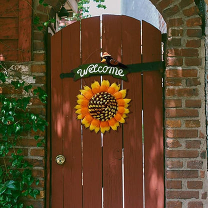 Sunflower Welcome Sign Metal Hanging Welcome Plaque for Wall Front Door - Decorative Flower Yard Signs Spring Wreath Decor for Garden Porch Patio Backyard (G)