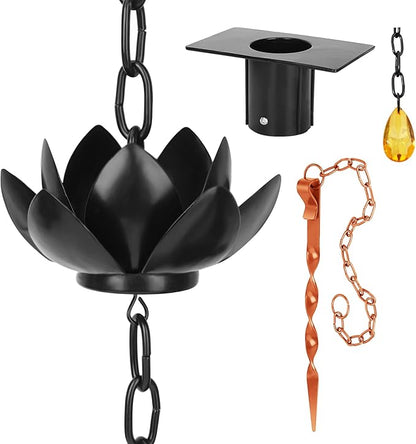 Rifachua 8.5ft Lotus Rain Chain for Gutters Downspouts Outside with Rain Chain Anchor Anchoring Stake Base Copper